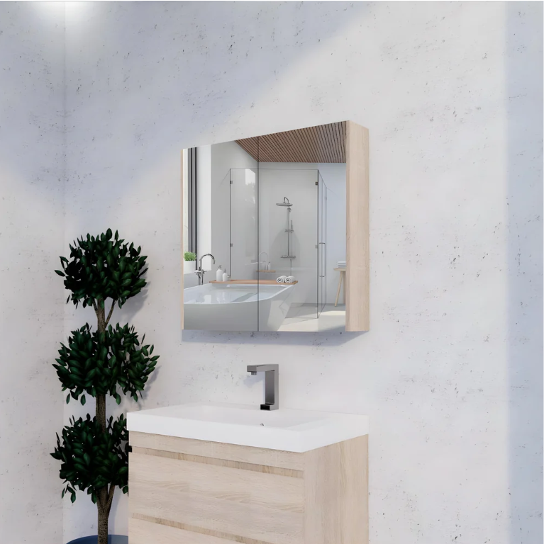 RIVA GENEVA FLAT Light Oak Mirror Shaving Cabinet 750mm - Beyond Bathware