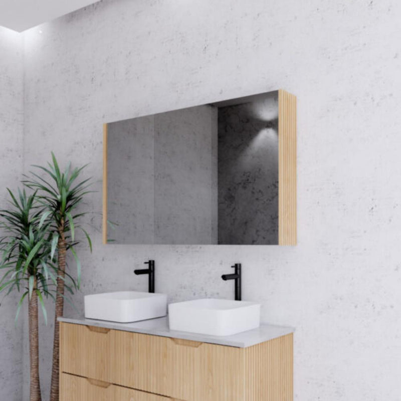 RIVA GENEVA FLUTED American Oak Mirror Shaving Cabinet 1200mm - Beyond Bathware