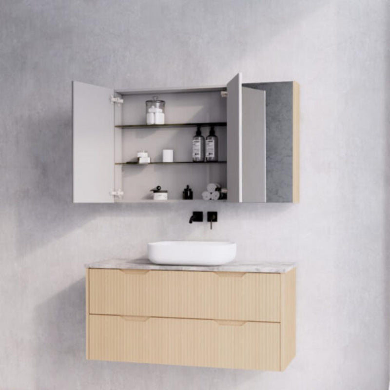 RIVA GENEVA FLUTED American Oak Mirror Shaving Cabinet 1200mm - Beyond Bathware