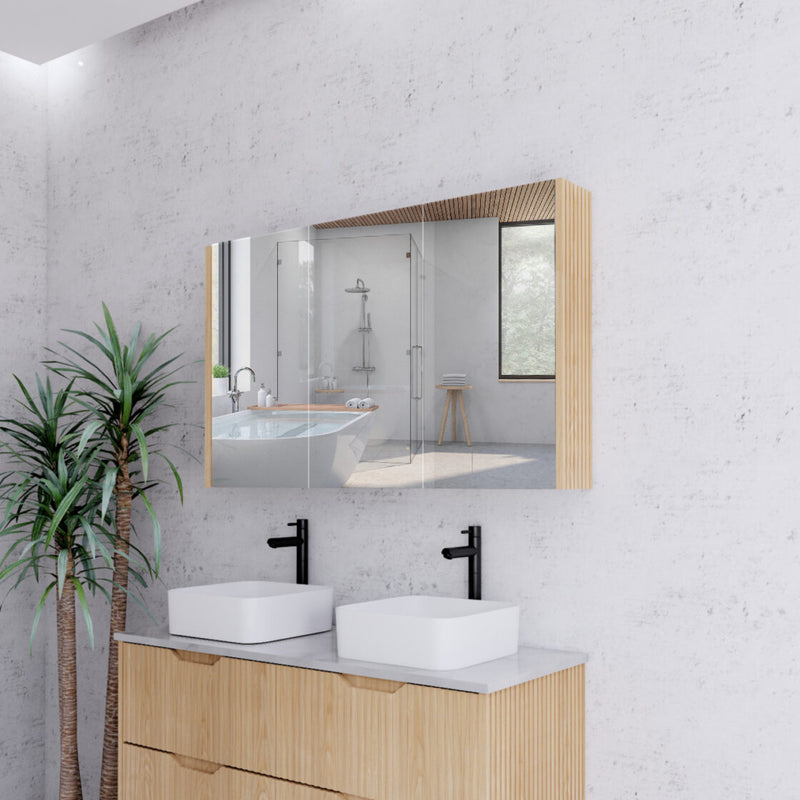 RIVA GENEVA FLUTED American Oak Mirror Shaving Cabinet 1200mm - Beyond Bathware