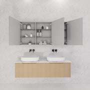RIVA GENEVA FLUTED American Oak Mirror Shaving Cabinet 1500mm - Beyond Bathware