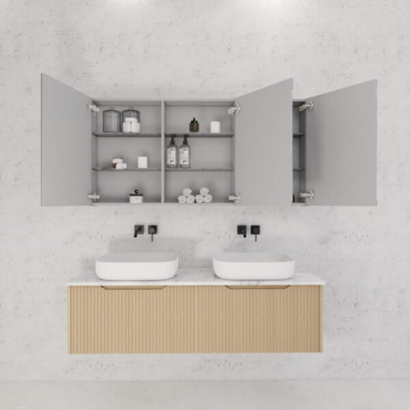 RIVA GENEVA FLUTED American Oak Mirror Shaving Cabinet 1500mm - Beyond Bathware