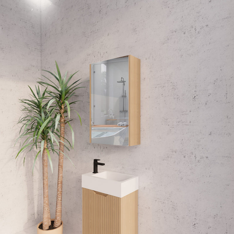 RIVA GENEVA FLUTED American Oak Mirror Shaving Cabinet 450mm - Beyond Bathware