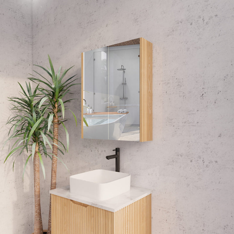 RIVA GENEVA FLUTED American Oak Mirror Shaving Cabinet 600mm - Beyond Bathware