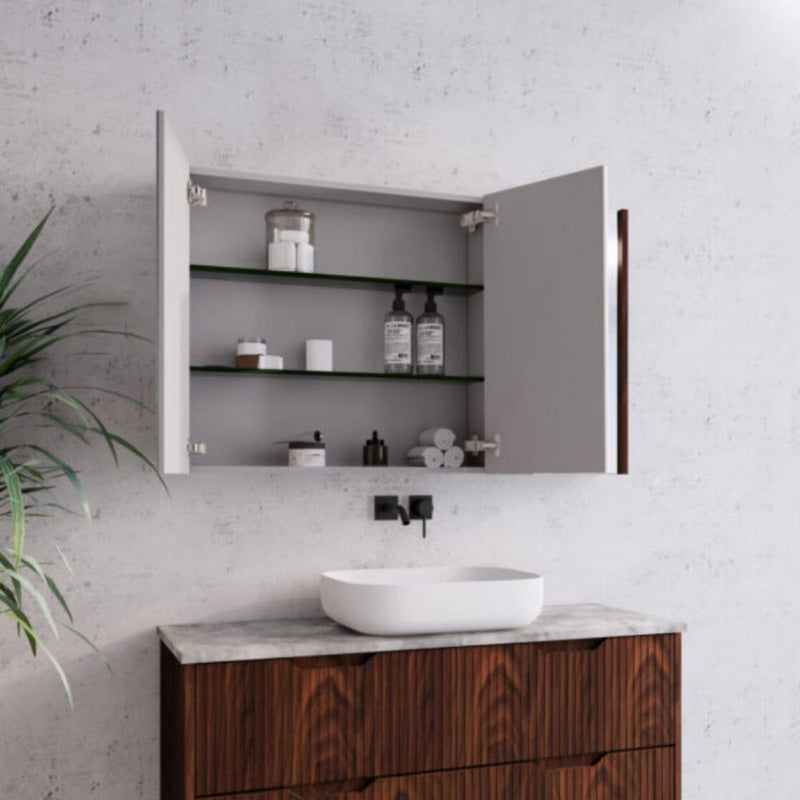 RIVA GENEVA FLUTED Brown Oak Mirror Shaving Cabinet 1200mm - Beyond Bathware