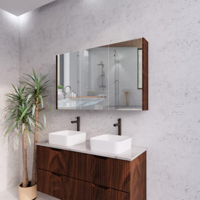 RIVA GENEVA FLUTED Brown Oak Mirror Shaving Cabinet 1200mm - Beyond Bathware
