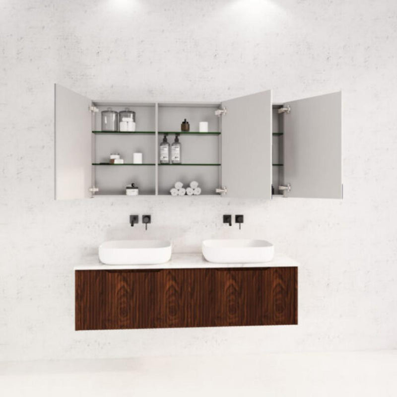 RIVA GENEVA FLUTED Brown Oak Mirror Shaving Cabinet 1500mm - Beyond Bathware