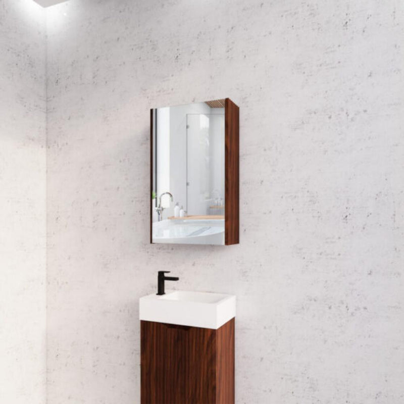 RIVA GENEVA FLUTED Brown Oak Mirror Shaving Cabinet 450mm - Beyond Bathware