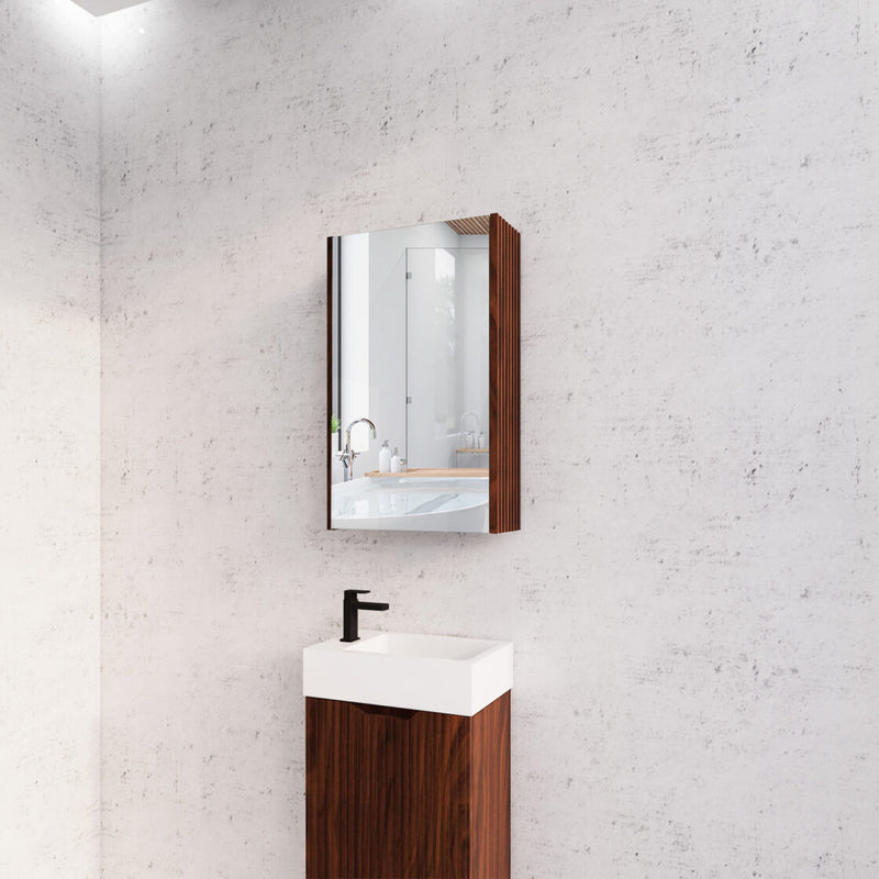 RIVA GENEVA FLUTED Brown Oak Mirror Shaving Cabinet 450mm - Beyond Bathware