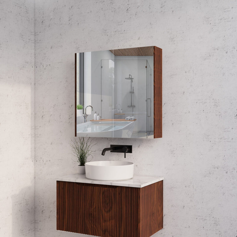 RIVA GENEVA FLUTED Brown Oak Mirror Shaving Cabinet 750mm - Beyond Bathware