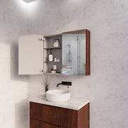 RIVA GENEVA FLUTED Brown Oak Mirror Shaving Cabinet 900mm - Beyond Bathware