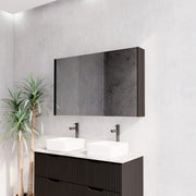 RIVA GENEVA FLUTED Matte Black Mirror Shaving Cabinet 1200mm - Beyond Bathware