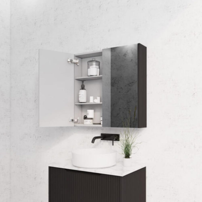 RIVA GENEVA FLUTED Matte Black Mirror Shaving Cabinet 750mm - Beyond Bathware