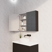 RIVA GENEVA FLUTED Matte Black Mirror Shaving Cabinet 900mm - Beyond Bathware