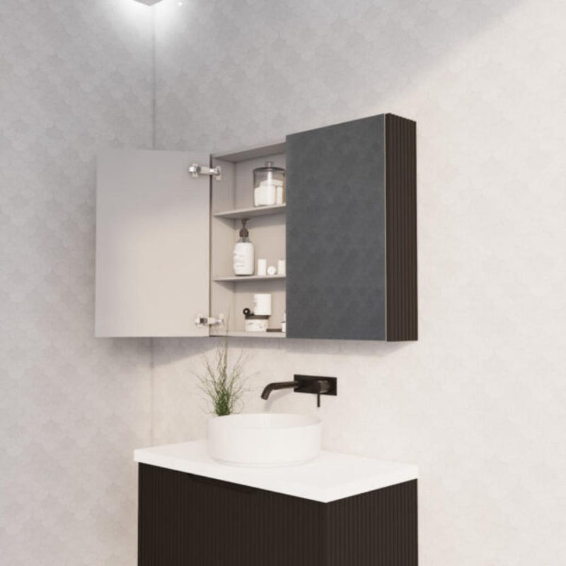 RIVA GENEVA FLUTED Matte Black Mirror Shaving Cabinet 900mm - Beyond Bathware