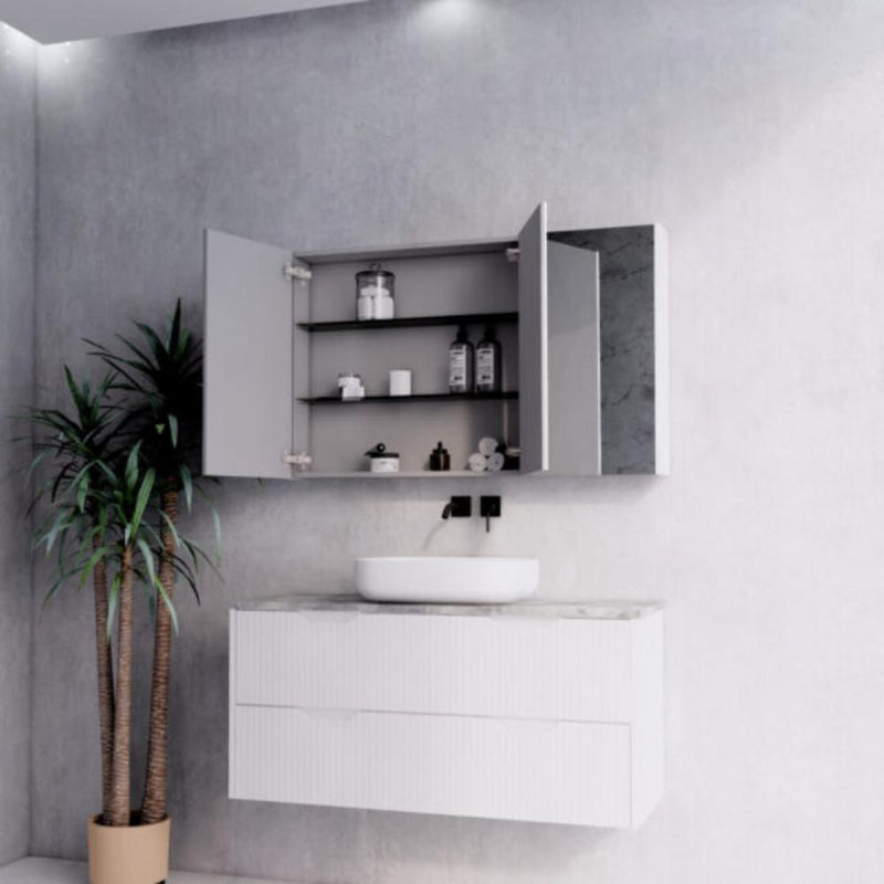 RIVA GENEVA FLUTED Matte White Mirror Shaving Cabinet 1200mm - Beyond Bathware