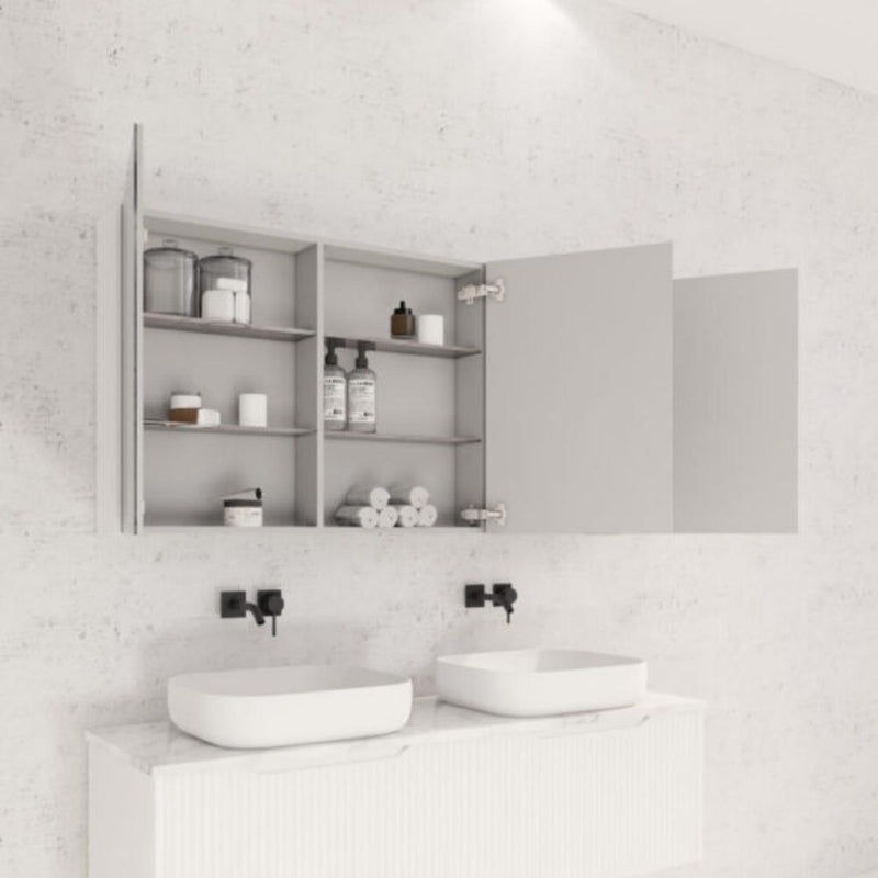 RIVA GENEVA FLUTED Matte White Mirror Shaving Cabinet 1500mm - Beyond Bathware