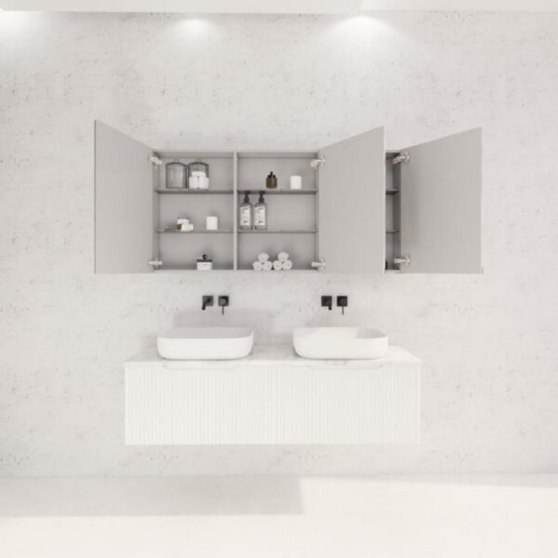 RIVA GENEVA FLUTED Matte White Mirror Shaving Cabinet 1500mm - Beyond Bathware