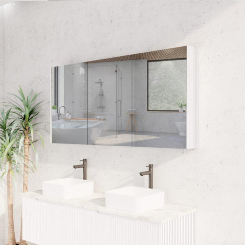 RIVA GENEVA FLUTED Matte White Mirror Shaving Cabinet 1500mm - Beyond Bathware