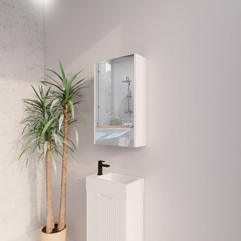 RIVA GENEVA FLUTED Matte White Mirror Shaving Cabinet 450mm - Beyond Bathware