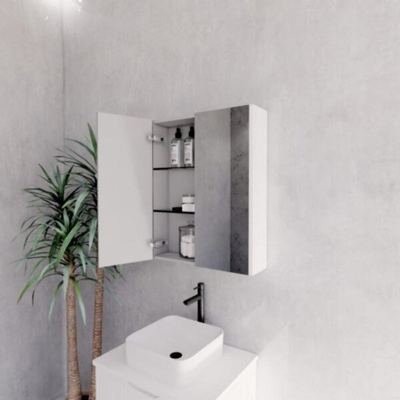 RIVA GENEVA FLUTED Matte White Mirror Shaving Cabinet 600mm - Beyond Bathware