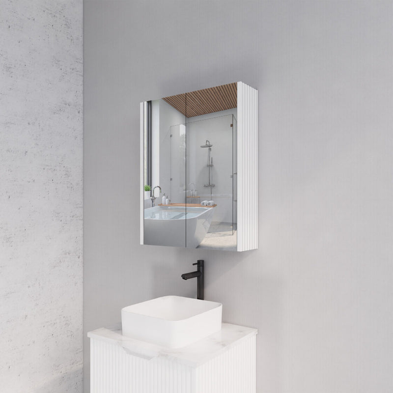 RIVA GENEVA FLUTED Matte White Mirror Shaving Cabinet 600mm - Beyond Bathware