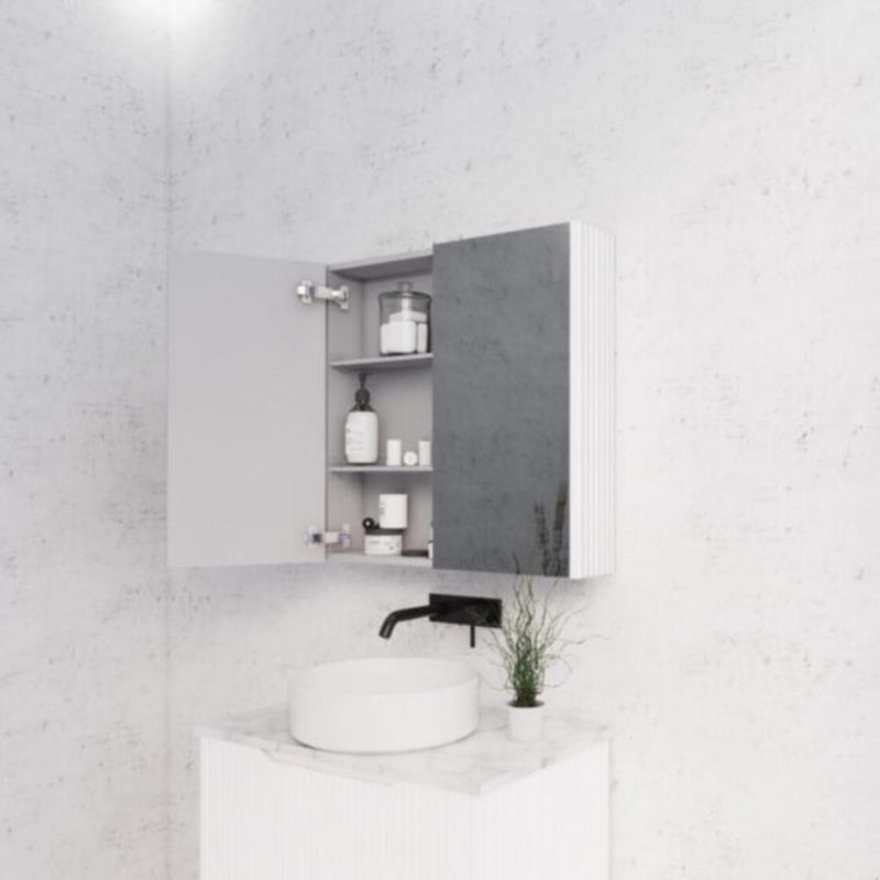 RIVA GENEVA FLUTED Matte White Mirror Shaving Cabinet 750mm - Beyond Bathware