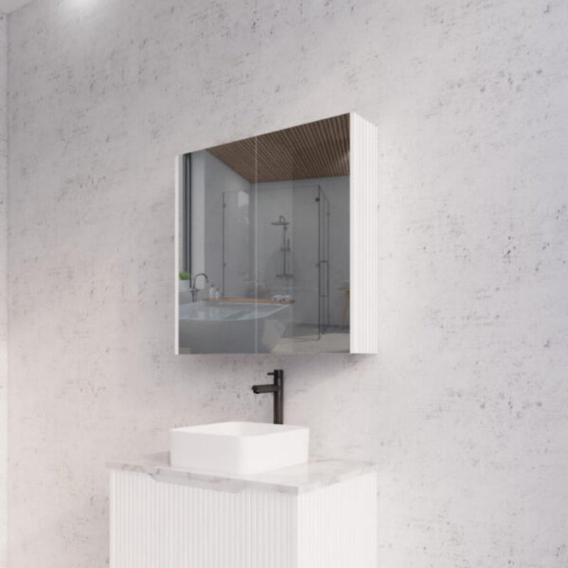 RIVA GENEVA FLUTED Matte White Mirror Shaving Cabinet 750mm - Beyond Bathware