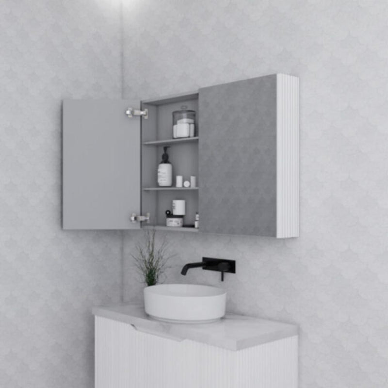 RIVA GENEVA FLUTED Matte White Mirror Shaving Cabinet 900mm - Beyond Bathware