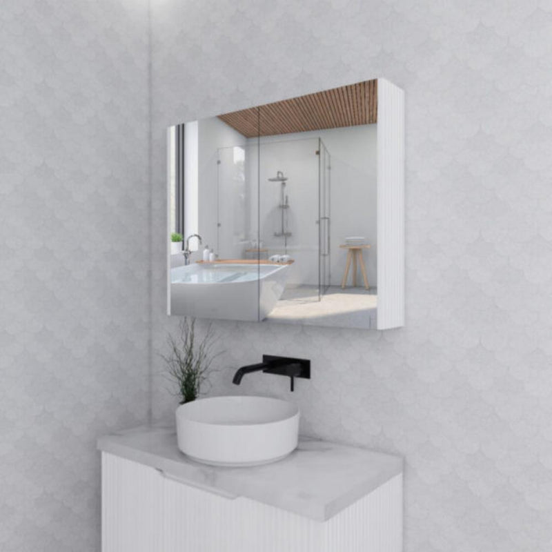 RIVA GENEVA FLUTED Matte White Mirror Shaving Cabinet 900mm - Beyond Bathware