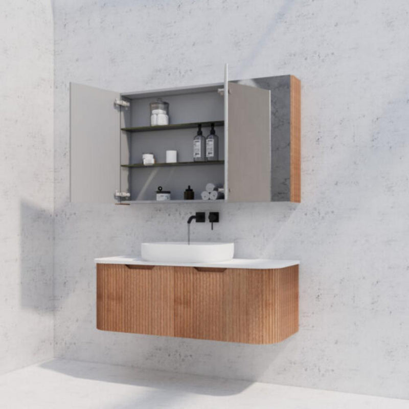 RIVA GENEVA FLUTED Solid Timber Mirror Shaving Cabinet 1200mm - Beyond Bathware
