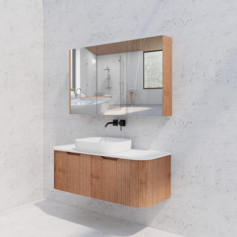 RIVA GENEVA FLUTED Solid Timber Mirror Shaving Cabinet 1200mm - Beyond Bathware