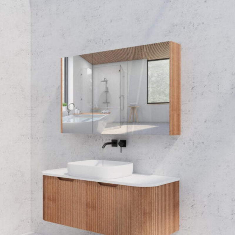 RIVA GENEVA FLUTED Solid Timber Mirror Shaving Cabinet 1200mm - Beyond Bathware