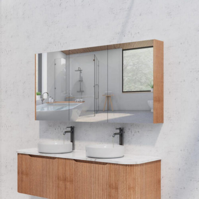 RIVA GENEVA FLUTED Solid Timber Mirror Shaving Cabinet 1500mm - Beyond Bathware