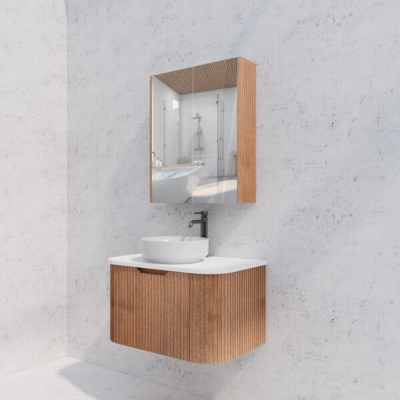 RIVA GENEVA FLUTED Solid Timber Mirror Shaving Cabinet 600mm - Beyond Bathware