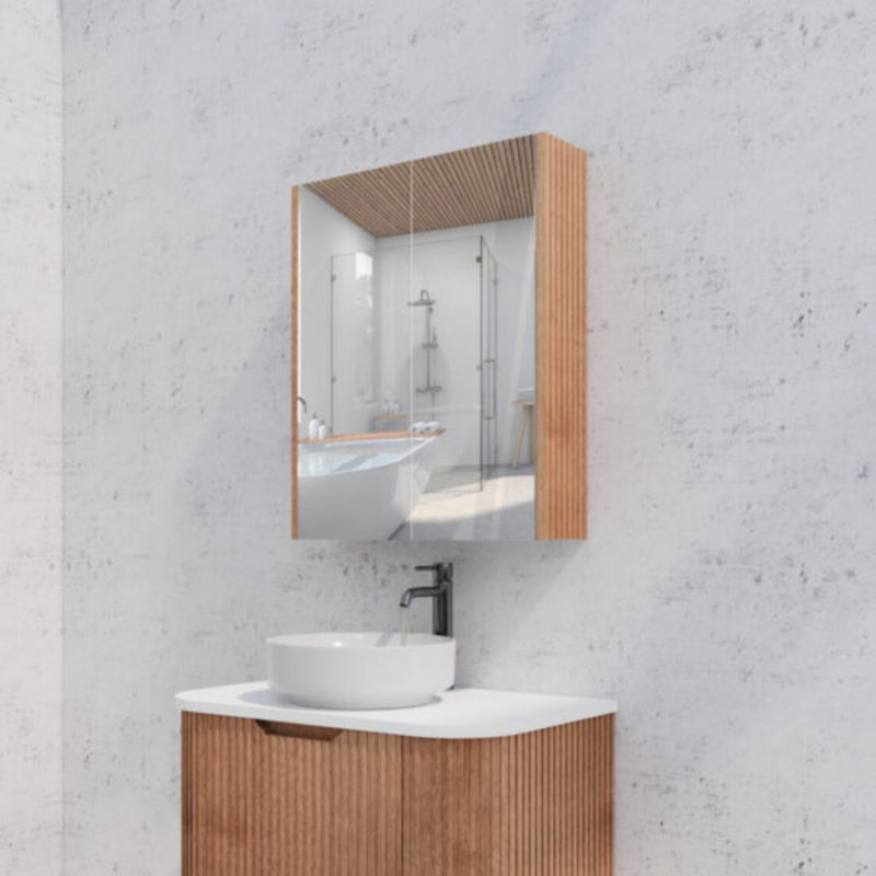 RIVA GENEVA FLUTED Solid Timber Mirror Shaving Cabinet 600mm - Beyond Bathware