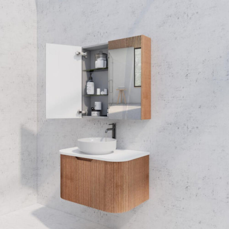 RIVA GENEVA FLUTED Solid Timber Mirror Shaving Cabinet 750mm - Beyond Bathware