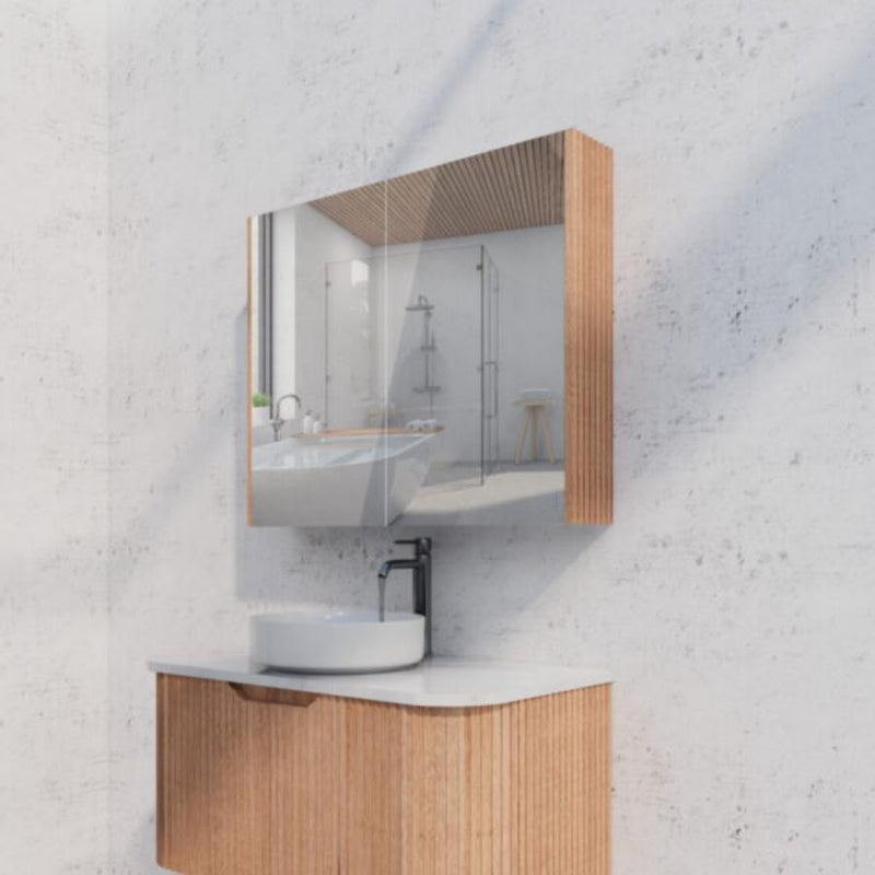 RIVA GENEVA FLUTED Solid Timber Mirror Shaving Cabinet 900mm - Beyond Bathware