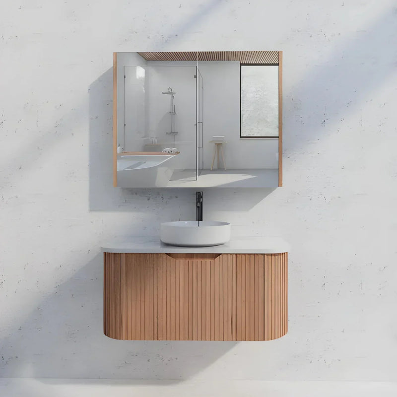 RIVA GENEVA FLUTED Solid Timber Mirror Shaving Cabinet 900mm - Beyond Bathware