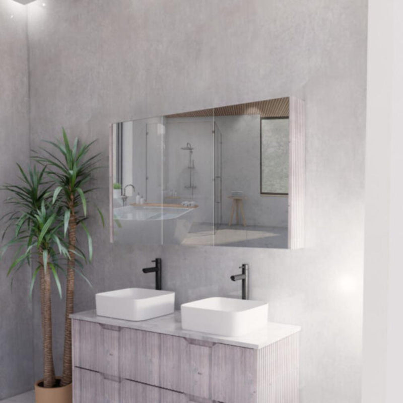 RIVA GENEVA FLUTED White Oak Mirror Shaving Cabinet 1200mm - Beyond Bathware