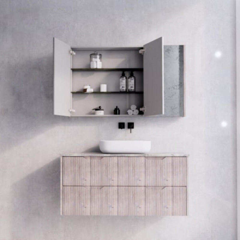 RIVA GENEVA FLUTED White Oak Mirror Shaving Cabinet 1200mm - Beyond Bathware