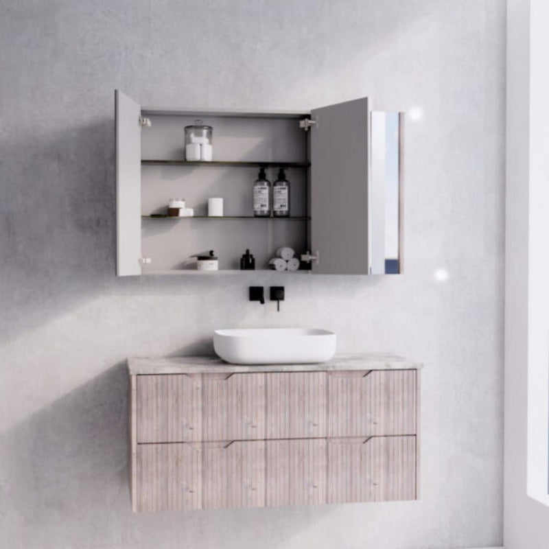 RIVA GENEVA FLUTED White Oak Mirror Shaving Cabinet 1200mm - Beyond Bathware