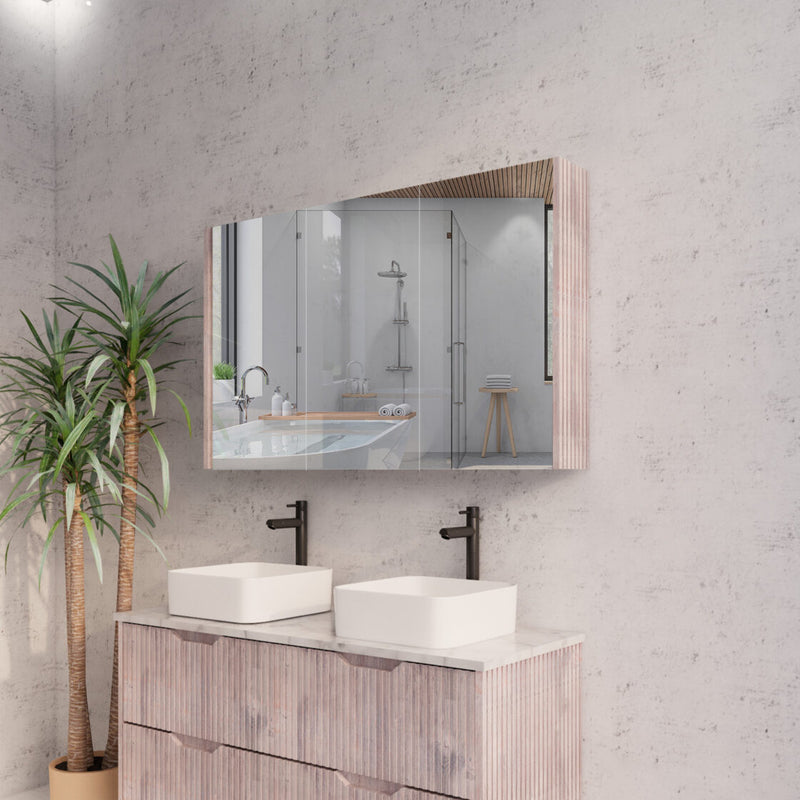 RIVA GENEVA FLUTED White Oak Mirror Shaving Cabinet 1200mm - Beyond Bathware