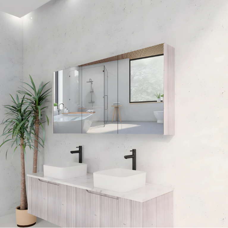 RIVA GENEVA FLUTED White Oak Mirror Shaving Cabinet 1500mm - Beyond Bathware