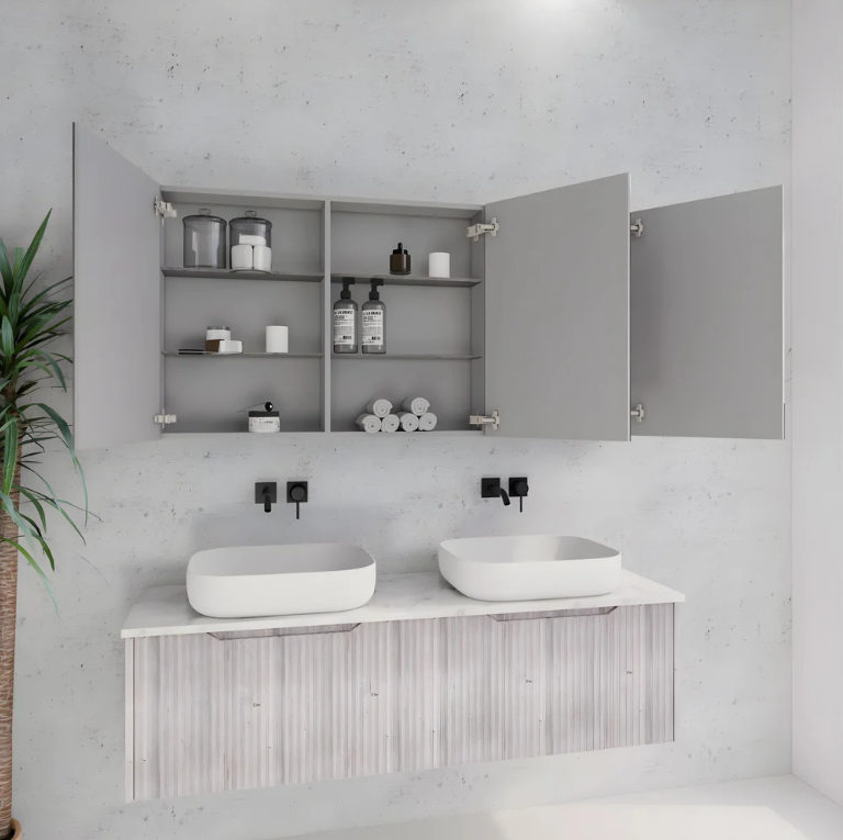 RIVA GENEVA FLUTED White Oak Mirror Shaving Cabinet 1500mm - Beyond Bathware