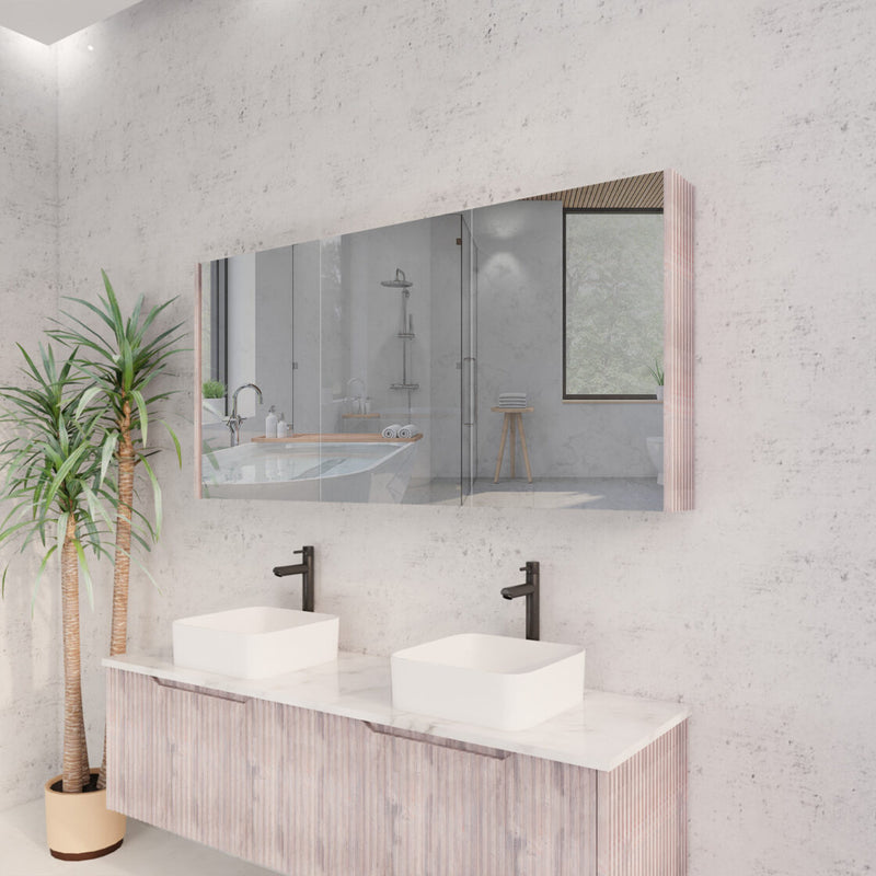 RIVA GENEVA FLUTED White Oak Mirror Shaving Cabinet 1500mm - Beyond Bathware