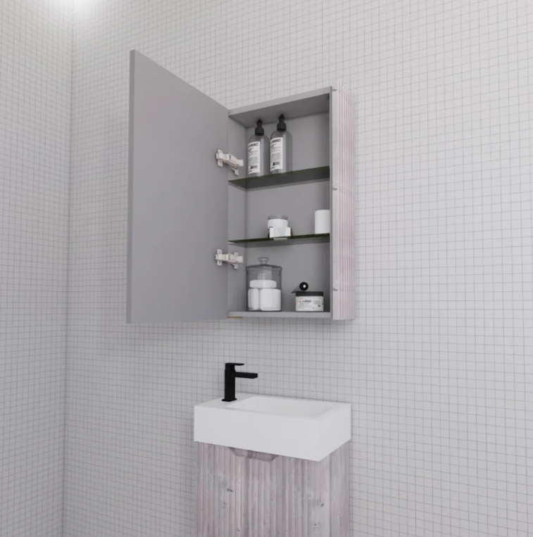 RIVA GENEVA FLUTED White Oak Mirror Shaving Cabinet 450mm - Beyond Bathware