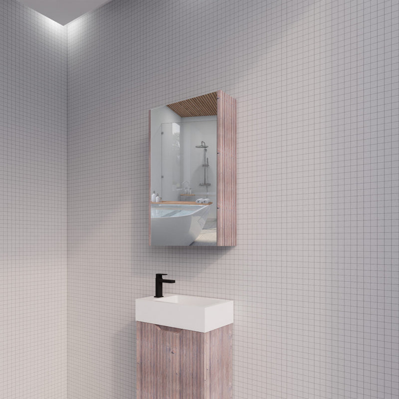 RIVA GENEVA FLUTED White Oak Mirror Shaving Cabinet 450mm - Beyond Bathware