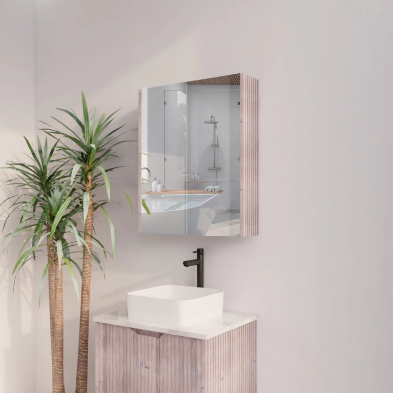 RIVA GENEVA FLUTED White Oak Mirror Shaving Cabinet 600mm - Beyond Bathware