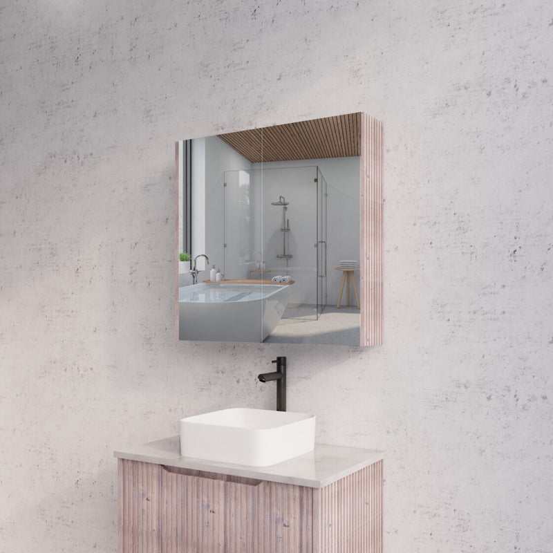 RIVA GENEVA FLUTED White Oak Mirror Shaving Cabinet 750mm - Beyond Bathware